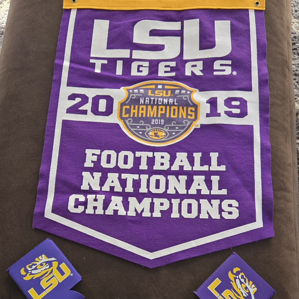 LSU Tigers National Champions Banner And 2 Coozies